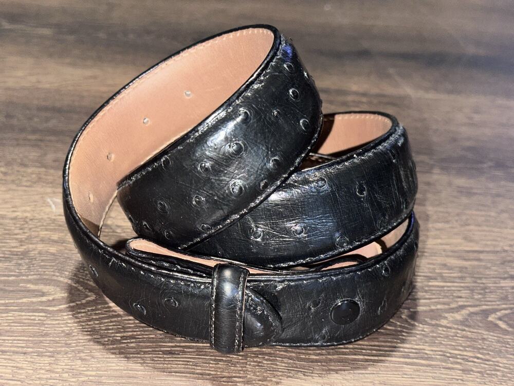 Ferrini Italia Vero Struzzo Genuine Ostrich Black Leather Western Belt 38